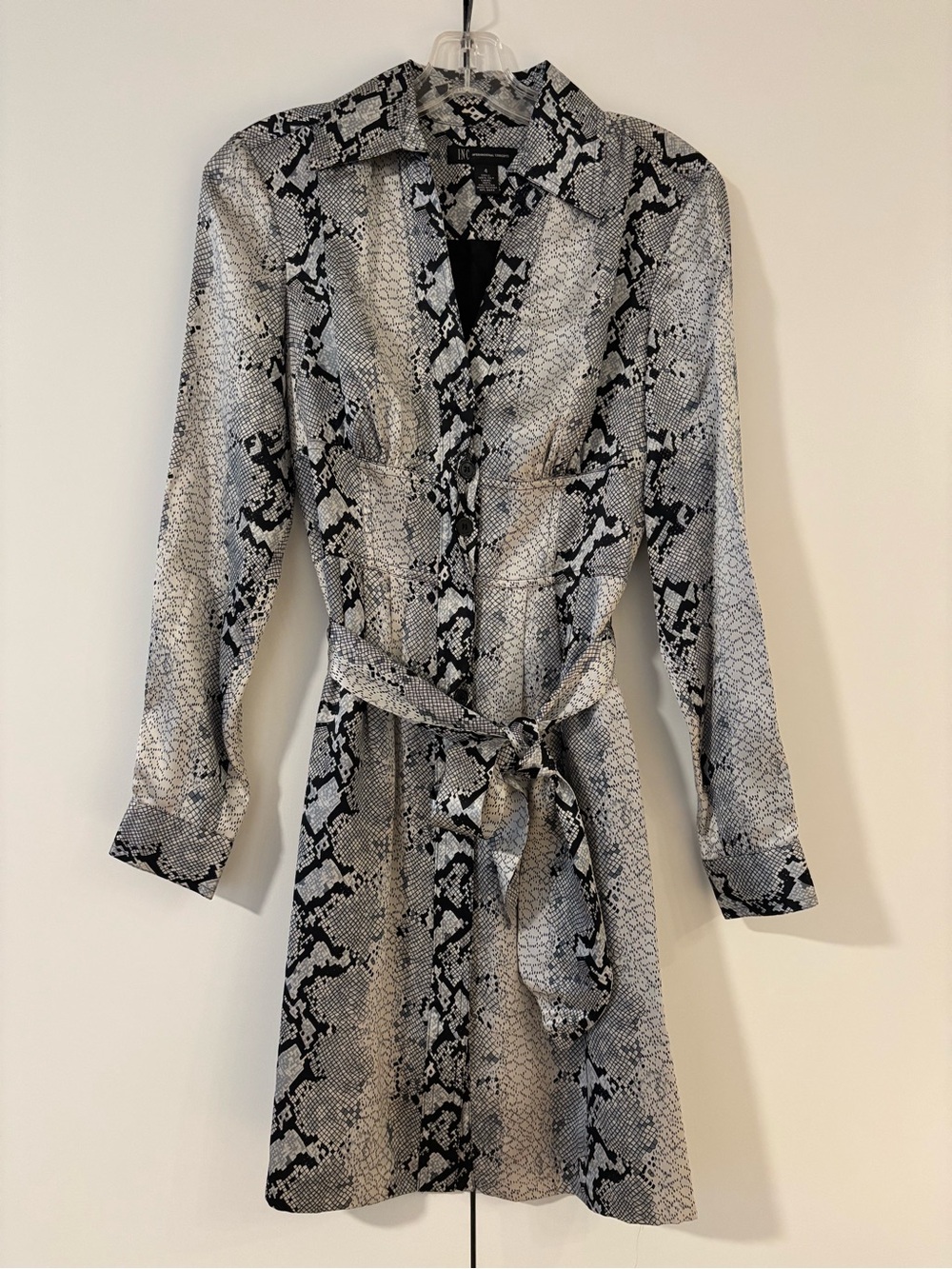INC 100% Silk Snake Print Dress with Belt - Black & White